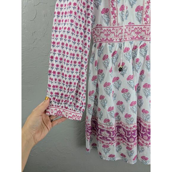 NWT HAUTE HIPPIE White & Pink Boho Floral Long Sleeve Dress Size Small - Picture 2 of 9